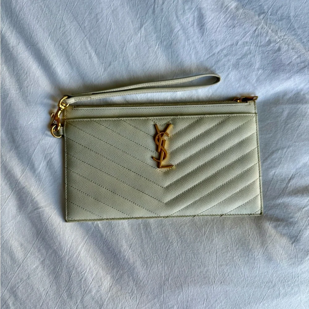 Yves Saint Laurent Ivory Quilted Wristlet - Picture 4 of 6
